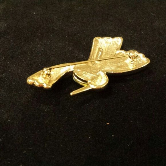 Vintage MONET Hummingbird In Flight Pin w/ Jelly Belly & Green Rhinestone Wings - Picture 3 of 7